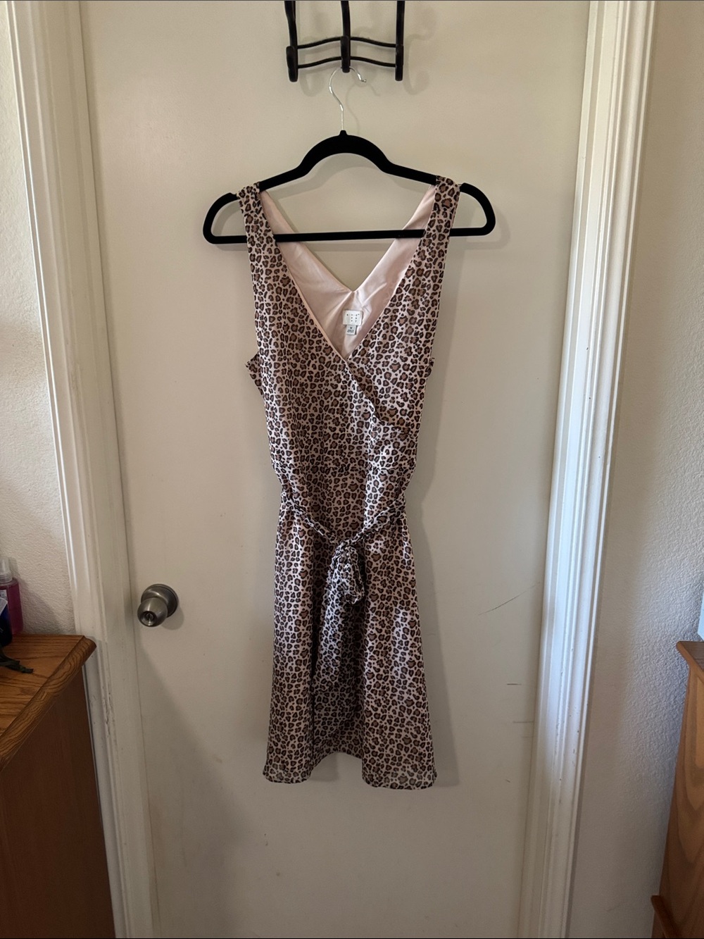 a new day Leopard Print Sleeveless Wrap Dress in Brown and Cream
